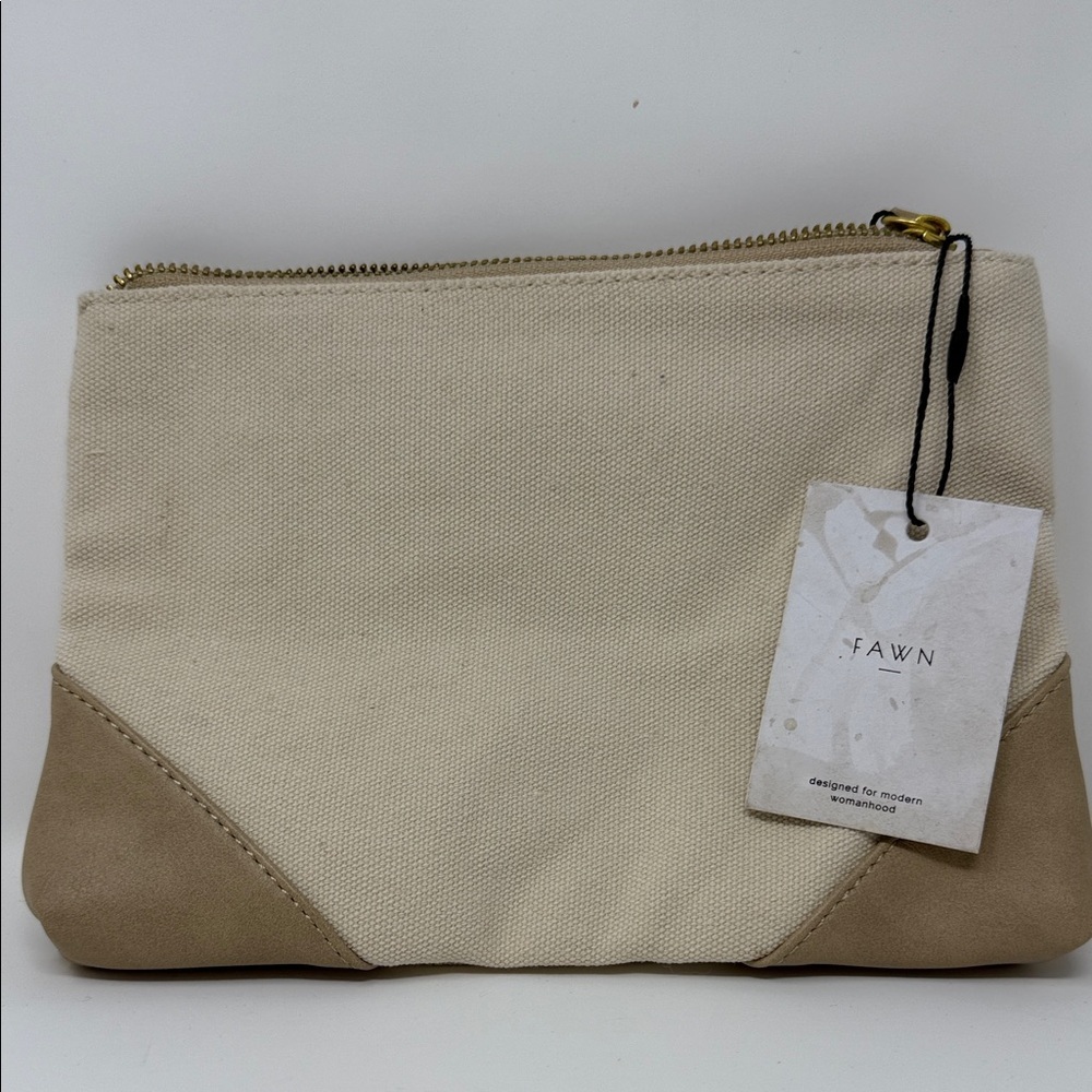 Fawn Beige and Cream Canvas Pouch with zipper 9 x 7”
Great for Beauty/Make-up